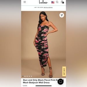 Lulu’s Stun and Only Black Floral Print Mesh Bodycon Midi Dress